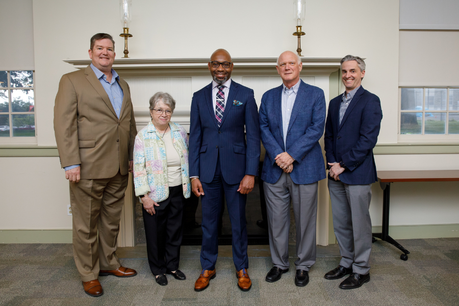 (From left) James Hazlett, MSN, RN, NE-BC; Elly Reinhardt; Rev. Dr. Kris Halsey of Watch God Move Deliverance Ministries; Martin Ogletree; and Michael McCormick.